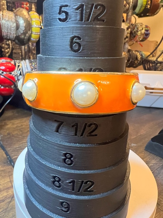 Jewelry - Orange Enamel Pearl Accent Hinge Bracelet